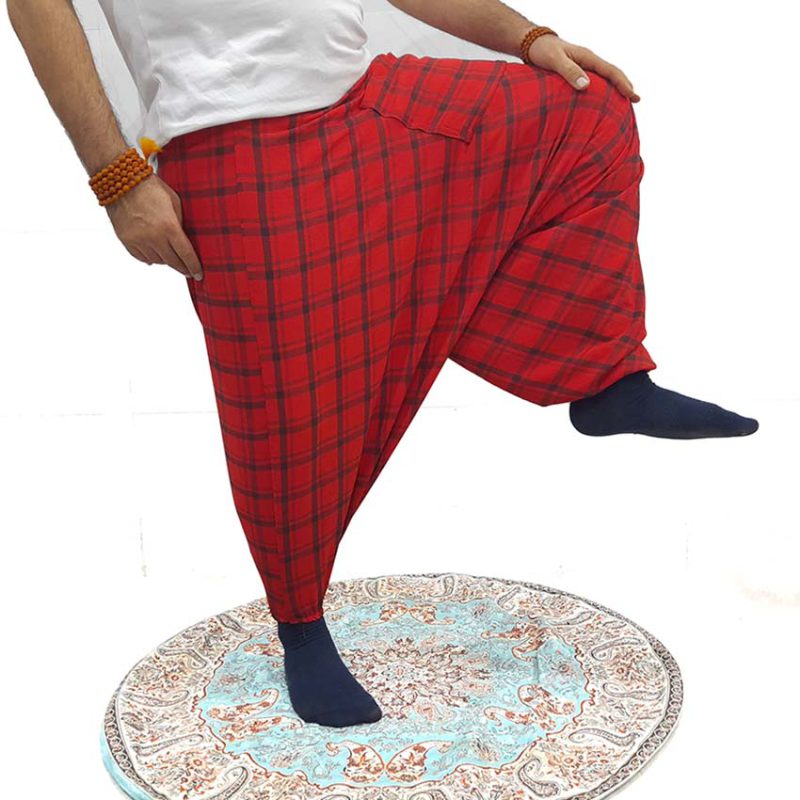 شلوار تبتی یا سنبادی چهارخونه بلندقرمز کد 230029