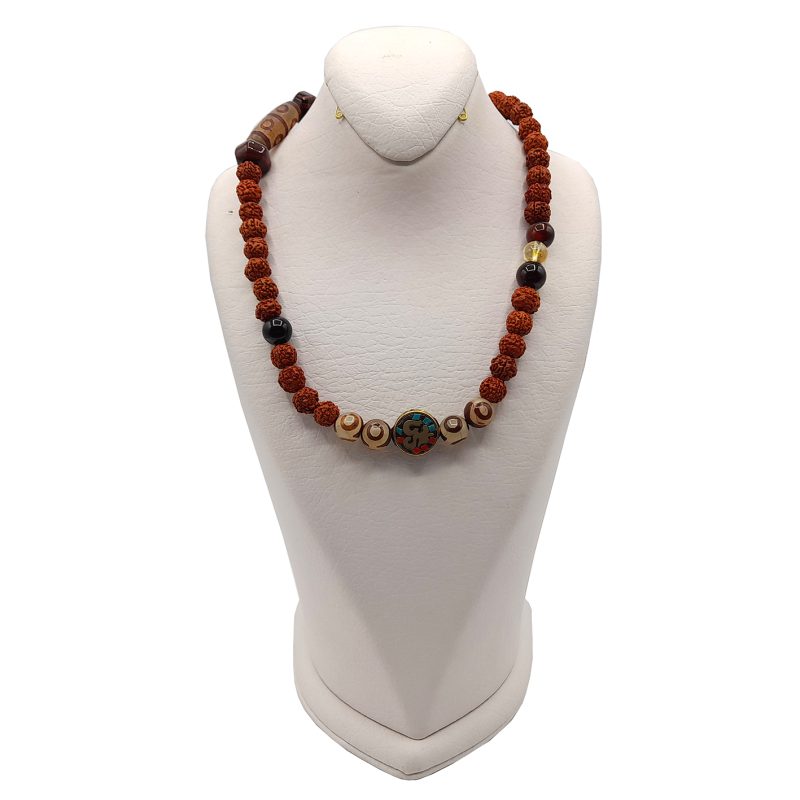 گردنبند رود راکشا وعقیق و سیترین وپلاک تبتی کد320060