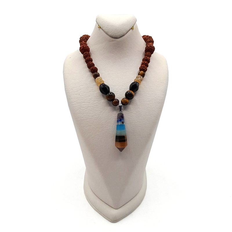 گردنبند رود راکشا و چشم ببر سیترین وعقیق سیاه وسنگ هفت چاکرا کد 320061