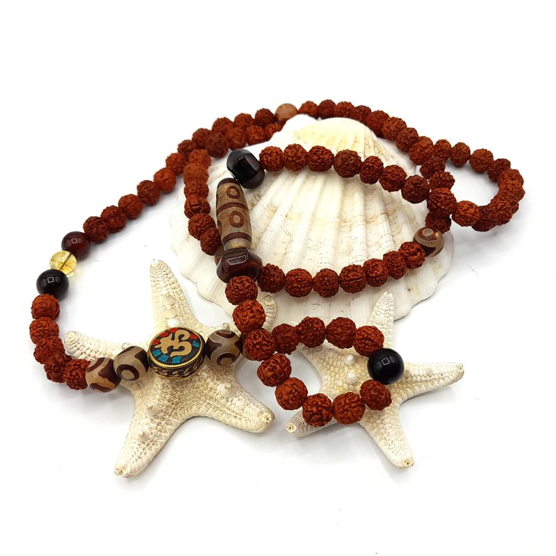 گردنبند رود راکشا وعقیق و سیترین وپلاک تبتی کد320060