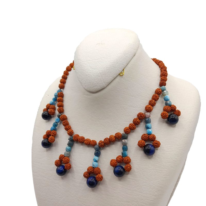 گردنبند رود راکشا و فیروزه وچشم ببر آبی طرح گل کد 320074