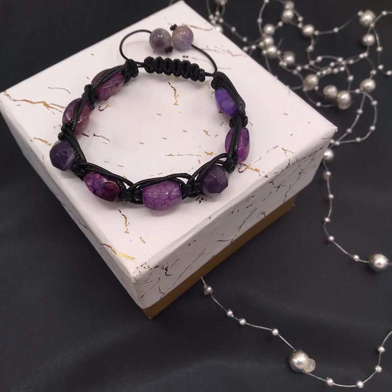 دستبندآمیتیست هلی بافت چرم کد310218