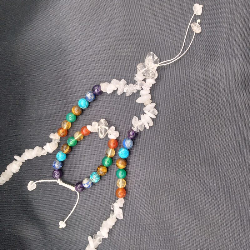 ست دستبند و گردنبند سنگ هفت سنگ، رز کریستالی کد 50