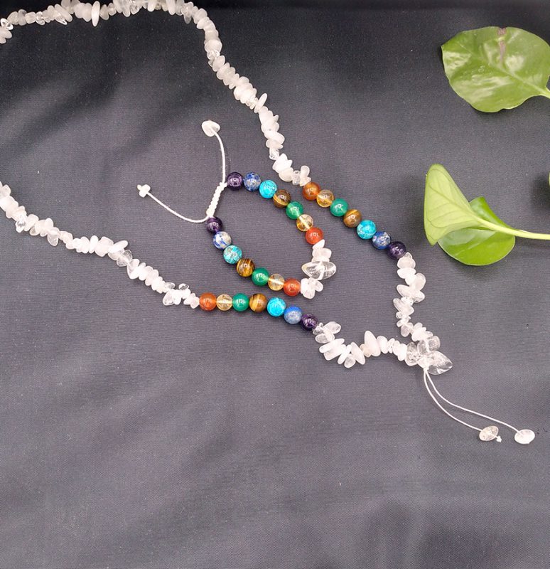 ست دستبند و گردنبند سنگ هفت سنگ، رز کریستالی کد 50