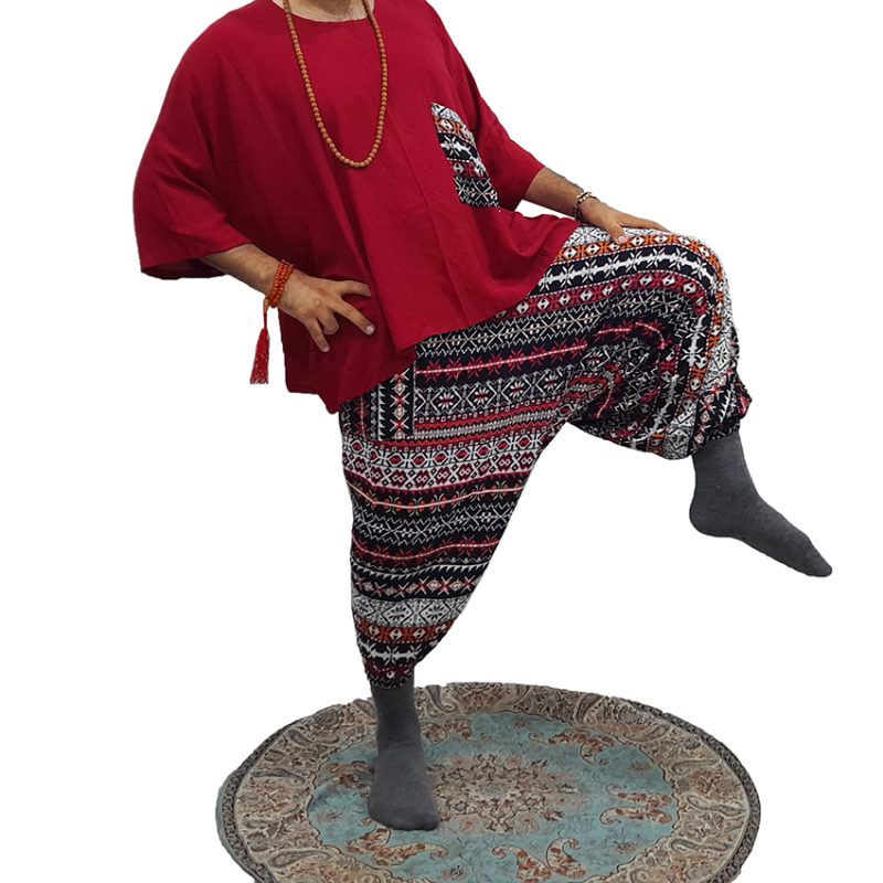 ست شلوار تبتی طرحدار و پانچو قرمز