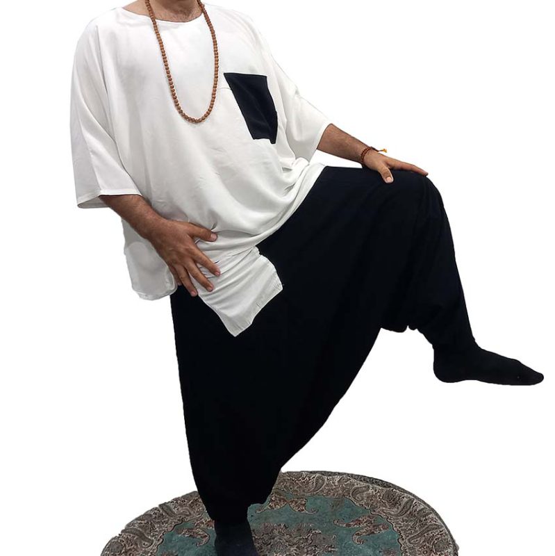 ست شلوار تبتی مشکی و پانچو سفید