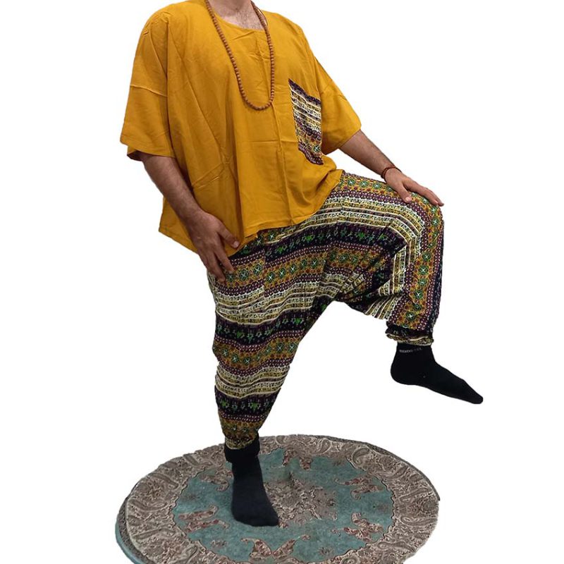 ست شلوار تبتی طرحدار و پانچو خردلی