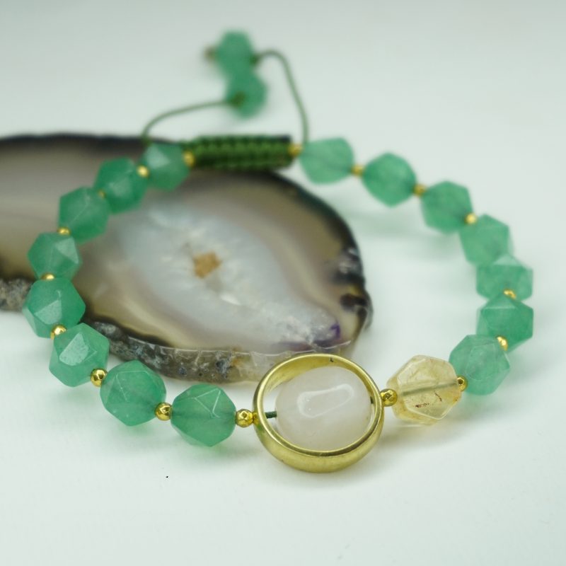 دستبند اونتورین،سیترین حدید طلایی و رینگ برنج کد310246