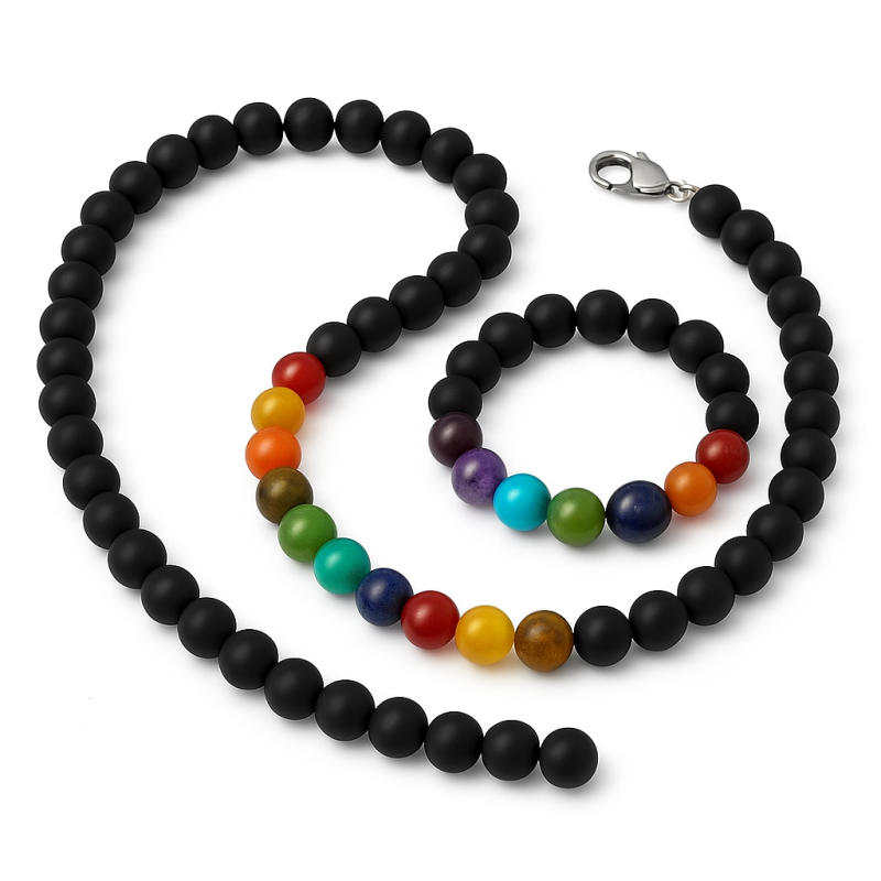 ست دستبند گردنبند اونیکس و هفت چاکرا کد310234