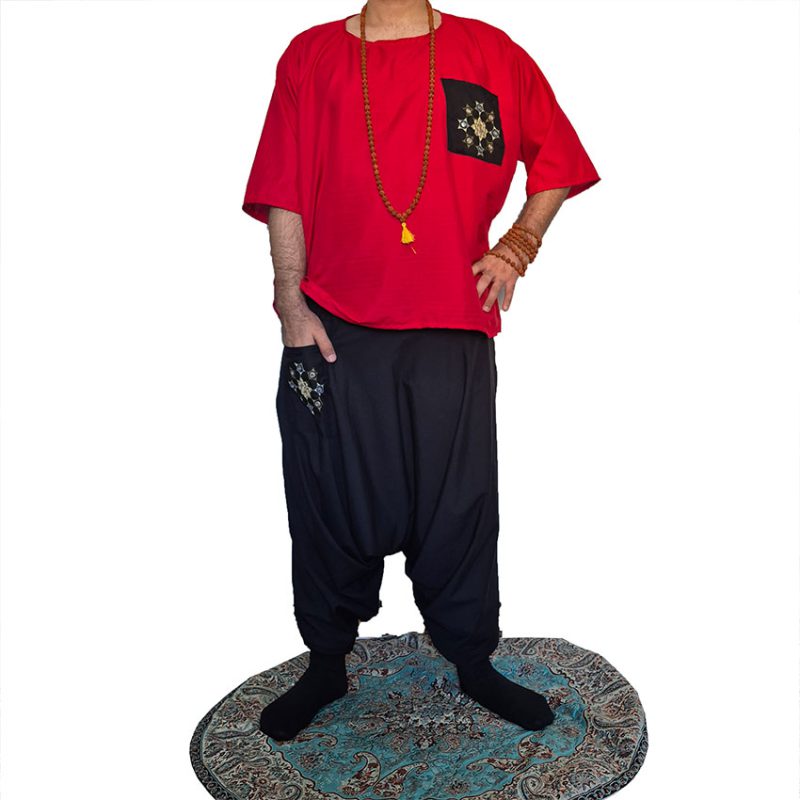 ست شلوار تبتی و پانچو قرمز مشکی