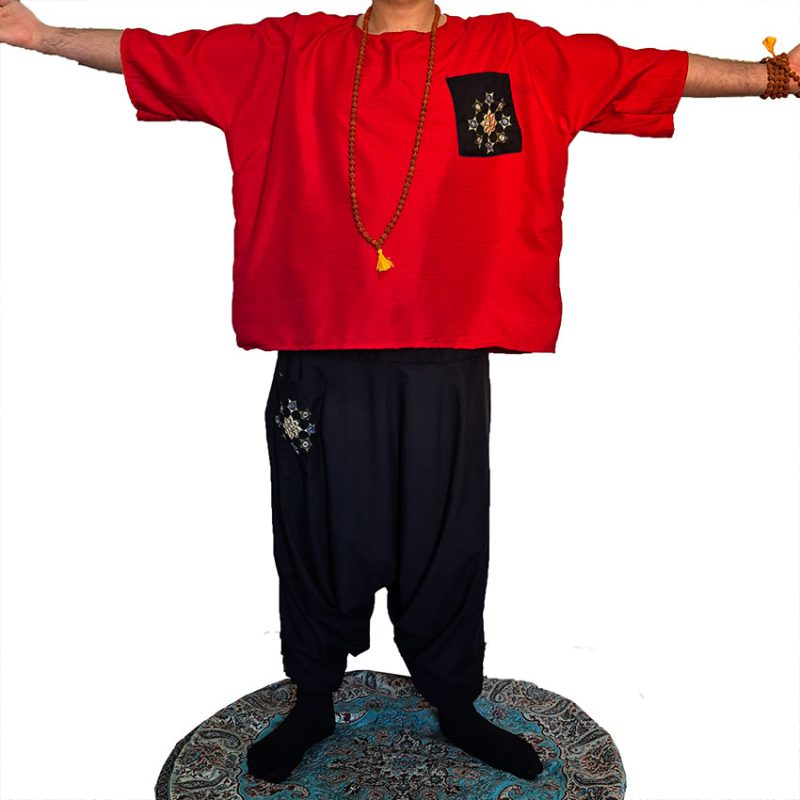 ست شلوار تبتی و پانچو قرمز مشکی