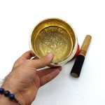 کاسه تبتی طلایی اصل طرح پنج بودا قطر دهانه 12 سانتیمتر