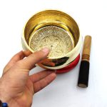 کاسه تبتی طلایی اصل طرح پنج بودا قطر دهانه 15 سانتیمتر