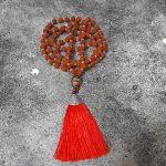 تسبیح 108 عددی رودراکشا ، دانه های کریستال و پلاک تبتی